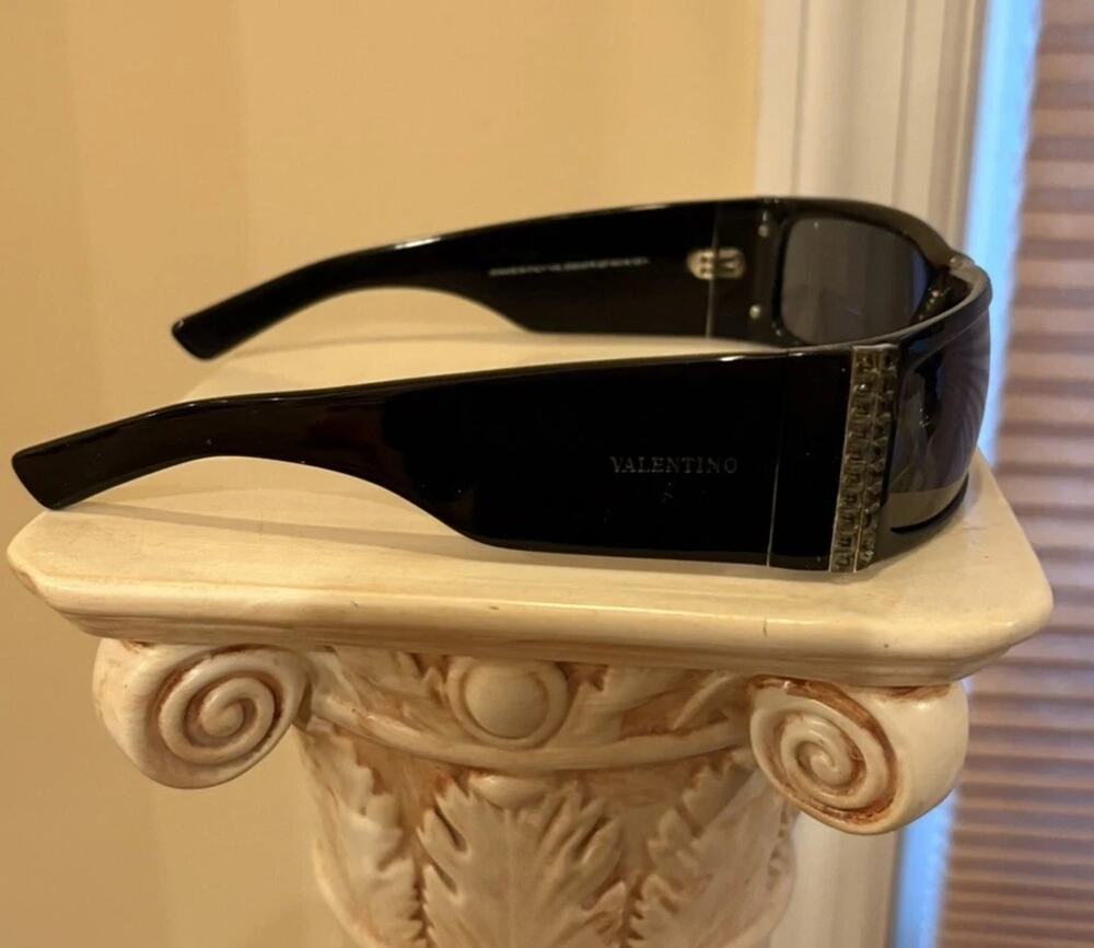 Vintage Valentino black sunglasses with gray Swarovski crystals Y2K